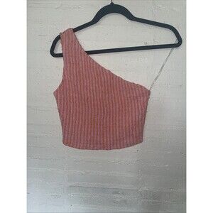 A New Day One Shoulder Crop Top, Orange And Pink, Linens Blend, Small